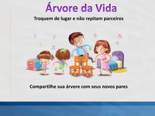 Troquem de lugar e não repitam parceiros
Compartilhe sua árvore com seus novos pares
 