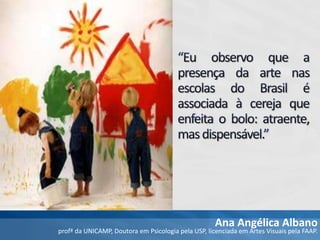 Ana Angélica Albano
profª da UNICAMP, Doutora em Psicologia pela USP, licenciada em Artes Visuais pela FAAP.
 