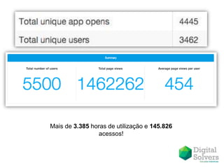 62.1%
23.2%
12.0%
1.9%
0.8%
Excelente
Muito bom
Bom
Razoável
Ruim
Avaliação do Aplicativo
525 Respostas
 