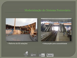 Modernização do Sistema Ferroviário




• Reforma de 80 estações         • Adequação para acessibilidade
 