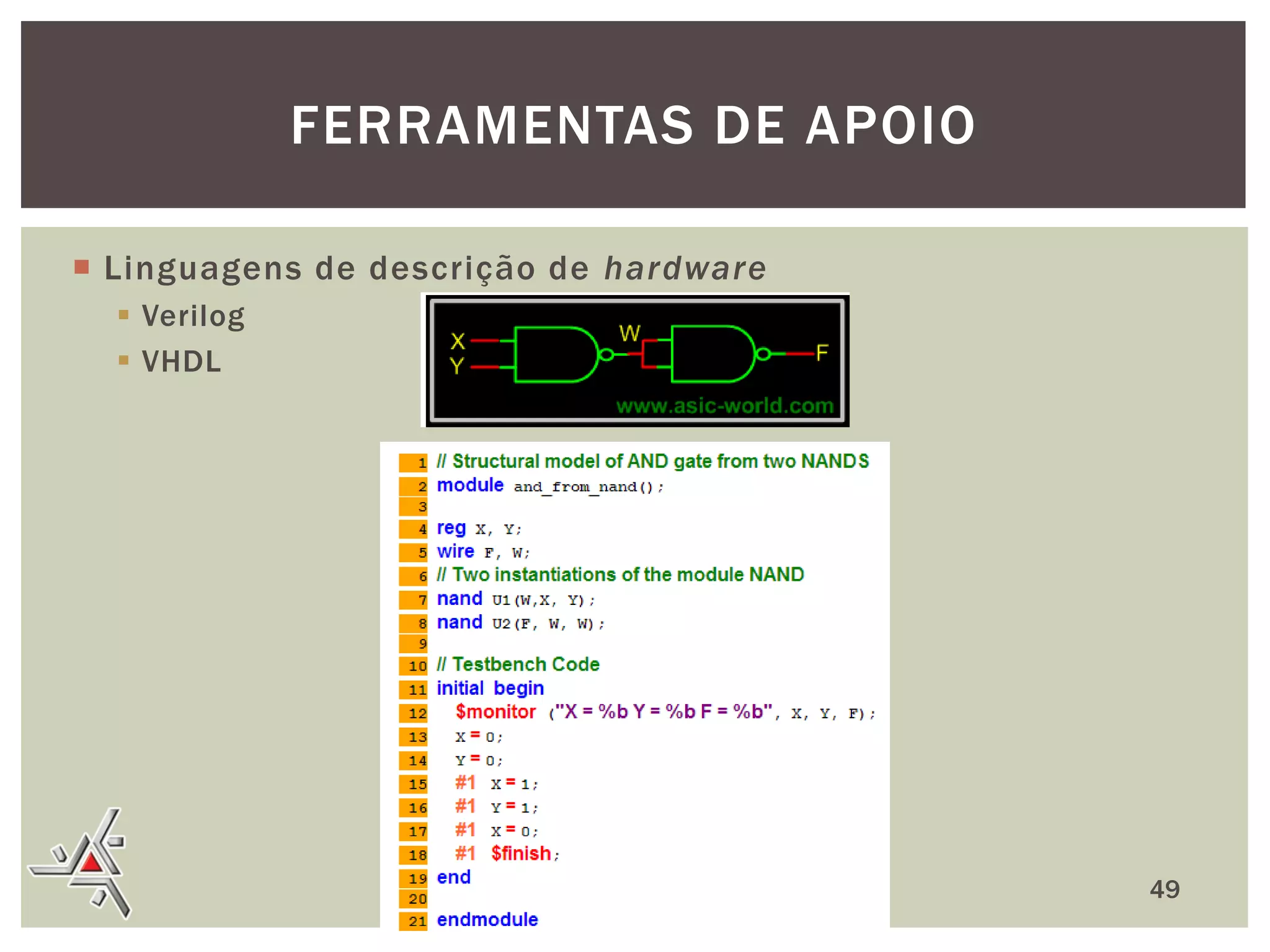 FERRAMENTAS DE APOIO
 Linguagens de descrição de hardware
 Verilog
 VHDL

49

 