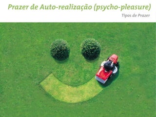 The four pleasures:
 Human Factor for
body, mind and soul
     Patrick Jordan


    Tipos de prazer:
     Fisiológico
        Social
   Auto-realização
     Intelectual
 