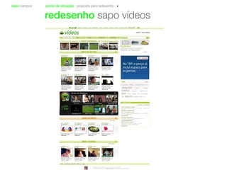 sapo campus ponto de situação proposta para redesenho
redesenho sapo vídeos
 