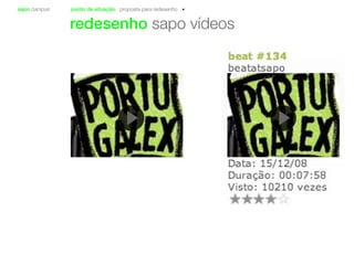 sapo campus ponto de situação proposta para redesenho
redesenho sapo vídeos
 