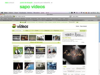 sapo campus ponto de situação proposta para redesenho
sapo vídeos
 