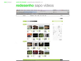 sapo campus ponto de situação proposta para redesenho
redesenho sapo vídeos
Contahome Tops Canais
tags
uploadentrar
Destaque
O chato no Natal...
contemporaneos
2335”
No meio do nada...
contemporaneos
36003’40”
Ai vai bola para o...
ftpsxpo zé
440’43” 360
beat name
beataspot
01’32”
Ai eu sei que és...
benficabola
01”
Portugaaaaaaaall...
potugalex
560
beat name
beataspot
1
O último suspiro
lab.sapo.pt/hugo
01’10” 8871 13’00” 430 03’30’33”
aaeua pc sexy prof filmes
porto liga cfp marte reitorai
bolg portugal liga um xbox
música sporting net mac
cinema pt saber contar videos
jogos campus deca liga lab
sapo.ua reitoria isca brasil
marte porto degei aiopá feeds
ua marte deca sagres esad
setubal braga nabo carne
auto solid portal cpd abelha
tu tomate português iseg junior
asb web 2.0 rato fonix benfica
cad beat gatos lei direito zé
bola aveiro sapo mac sagres
campus ua olá Hugo Silva | fotos | videos | blos | wikis | links
Recentes
No meio do nada...
contemporaneos
36003’40”
Ai vai bola para o...
ftpsxpo zé
440’43”
360
beat name
beataspot
01’32”
Ai eu sei que és...
benficabola
01” 1
O último suspiro
lab.sapo.pt/hugo
01’10” 8871
Portugaaaaaaaall...
potugalex
13’00” 430
560
beat name
beataspot
03’30’33”
O chato no Natal...
contemporaneos
2335”
Sapo | ua | condições de utilização | contactos | blog ajuda
 