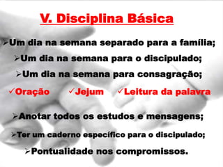 III. EXIGÊNCIA DO DISCIPULADOTotal submissão a Cristo, acima de qualquer outra pessoa.Lucas. 14. 26.Morte do Eu.Lucas. 14. 27.São exigências básicas do discipulado. Lucas. 14. 26-30.Obs.Precisamos calcular bem o custo, para não suceder que, colocando a mão no arado, olhemos para trás. Lucas. 9. 62.