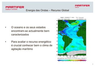 O oceano e os seus estados encontram-se actualmente bem caracterizados Para avaliar o recurso energético é crucial conhecer bem o clima de agitação marítimo Energia das Ondas – Recurso Global 