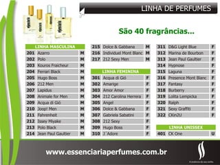 São 40 fragrâncias... LINHA DE PERFUMES 