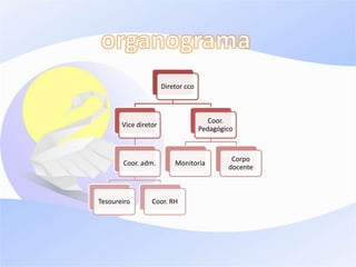 Diretor cco
Vice diretor
Coor. adm.
Tesoureiro Coor. RH
Coor.
Pedagógico
Monitoria
Corpo
docente
 