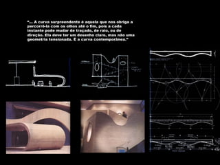 “... A curva surpreendente é aquela que nos obriga a
percorrê-la com os olhos até o fim, pois a cada
instante pode mudar de traçado, de raio, ou de
direção. Ela deve ter um desenho claro, mas não uma
geometria tensionada. É a curva contemporânea.”
 