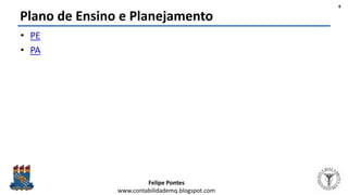 Felipe Pontes
www.contabilidademq.blogspot.com
Plano de Ensino e Planejamento
• PE
• PA
8
 