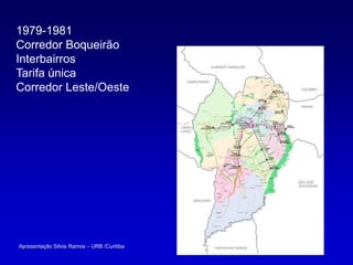 1979-1981
Corredor Boqueirão
Interbairros
Tarifa única
Corredor Leste/Oeste




Apresentação Sílvia Ramos – URB /Curitiba
 