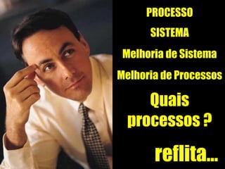 reflita... PROCESSO SISTEMA Melhoria de Sistema Quais processos ? Melhoria de Processos 