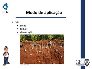  Via:
 solo;
 folha;
 dessecação.
Modo de aplicação
Fonte: Maissoja.
12
 