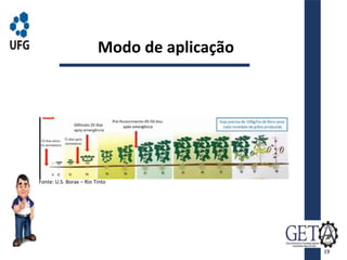 Modo de aplicação
Fonte: U.S. Borax – Rio Tinto
19
 