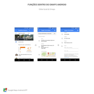 Google Maps Android APP
FUNÇÕES DENTRO DO GMAPS ANDROID
Editar local do Gmaps
 