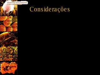 Considerações -Um em cada cinco portugueses sofre de alguma forma de alergia. As manifestações podem variar em urticária, uma rinite e até asma que podem ser provocadas por simples alergénios como o pó de casa, pólen penas ou pêlos de animais e até picadas de insectos.  -Também a hereditariedade desempenha um papel relevante no âmbito das alergias no sentido em que quem tenha na família casos de alergias tem maior probabilidade de vir a ter a patologia. Quem tem um dos progenitores com uma patologia alérgica tem entre 30 a 50% de probabilidade de vir a ter a mesma alergia e se ambos os progenitores tiverem a alergia tem entre 60 a 80% de vir a sofrer do mesmo.  -O factor ambiental e o factor psicológico são muito relevantes no que toca a estas patologias.  -As crianças são as mais afectadas pelas alergias, no entanto esta situação tende a melhorar no decorrer da idade.   