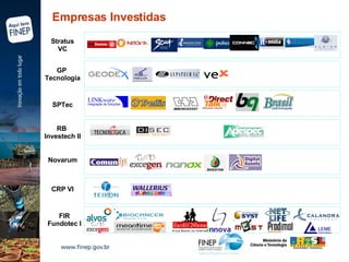 Empresas Investidas GP  Tecnologia CRP VI FIR Fundotec I Novarum RB  Investech II SPTec Stratus VC 
