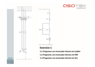 Exercício 1:
1.1 Programar um arrancador directo em Ladder
1.2 Programar um arrancador directo em FBD
1.3 Programar um arrancador directo em SCL
 