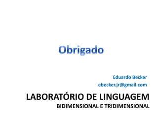 LABORATÓRIO DE LINGUAGEM
BIDIMENSIONAL E TRIDIMENSIONAL
Eduardo Becker
ebecker.jr@gmail.com
 