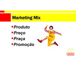Marketing Mix

Produto
Preço
Praça
Promoção
 