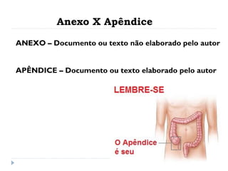 Anexo X Apêndice
ANEXO – Documento ou texto não elaborado pelo autor
APÊNDICE – Documento ou texto elaborado pelo autor
 