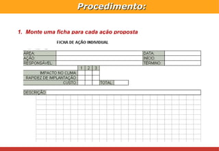 Monte uma ficha para cada ação proposta  Procedimento: 