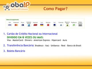 Como Pagar? Cartão de Crédito Nacional ou Internacional  DIVIDIDO EM  6  VEZES OU MAIS : Visa – MasterCard – Dinners - American Express – Hipercard – Aura Transferência Bancária:  Bradesco – Itaú – Unibanco – Real – Banco do Brasil Boleto Bancário 