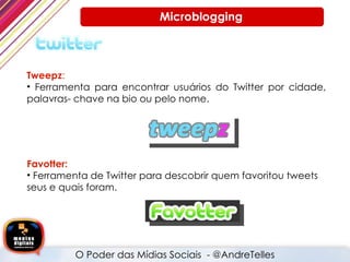 O Poder das Mídias Sociais  - @AndreTelles  Microblogging <ul><li>Favotter:  </li></ul><ul><li>Ferramenta de Twitter para ...