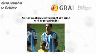 Se não existisse o impossível, até onde
você conseguiria ir?
Que venha
o futuro
 