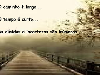 O caminho é longo... O tempo é curto... As dúvidas e incertezas são inúmeras... 