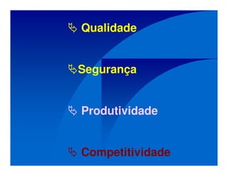 Qualidade
Segurança
Produtividade
Competitividade
 