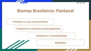 Biomas Brasileiros: Pantanal
Pantanal e suas características
Pantanal no contexto contemporâneo
Pantanal e a Contabilidade
Reflexões
5
 