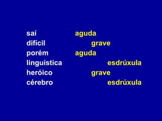 saí aguda difícil grave porém aguda linguística esdrúxula heróico grave cérebro esdrúxula 