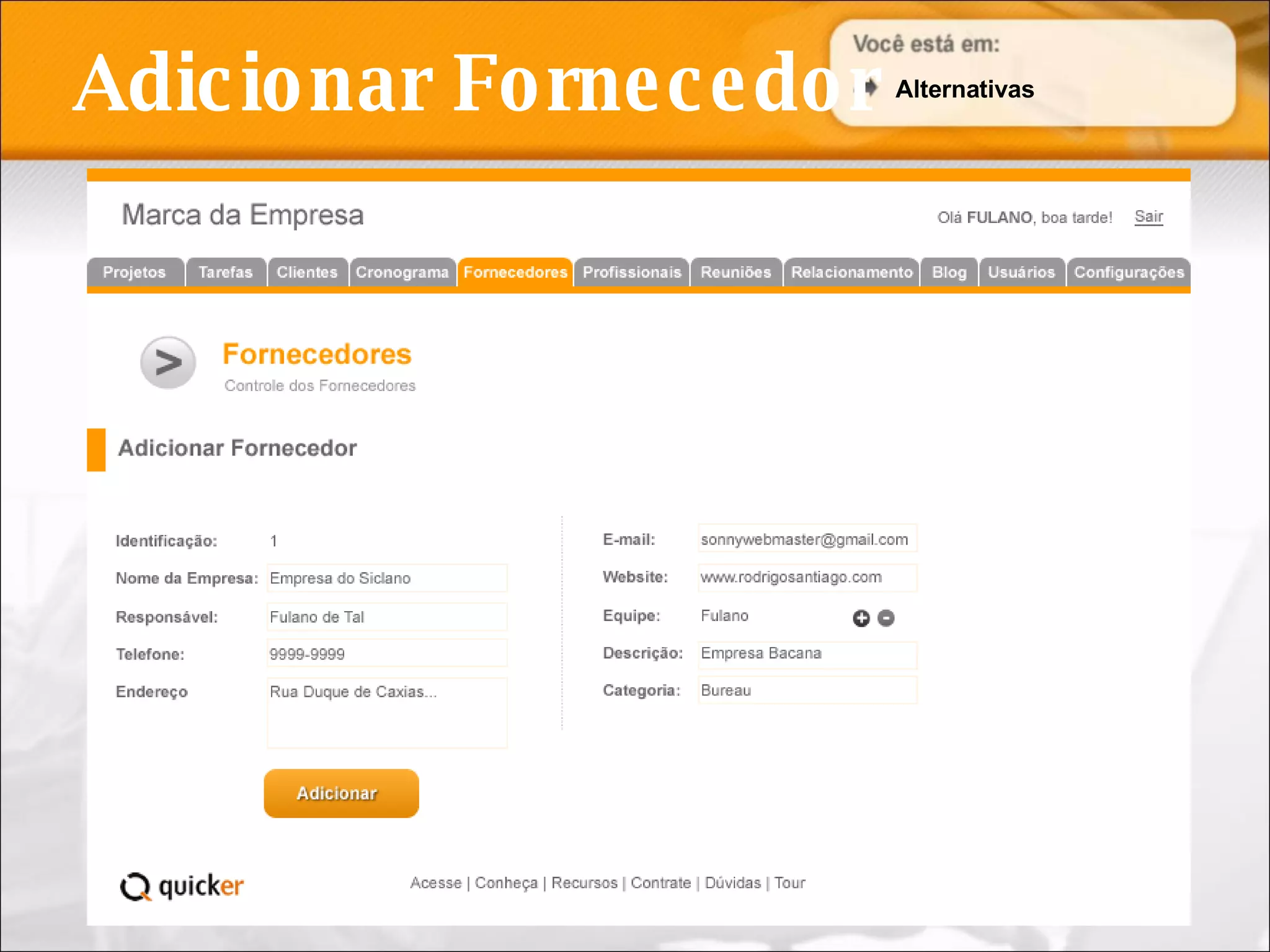 Adicionar Fornecedor Alternativas 