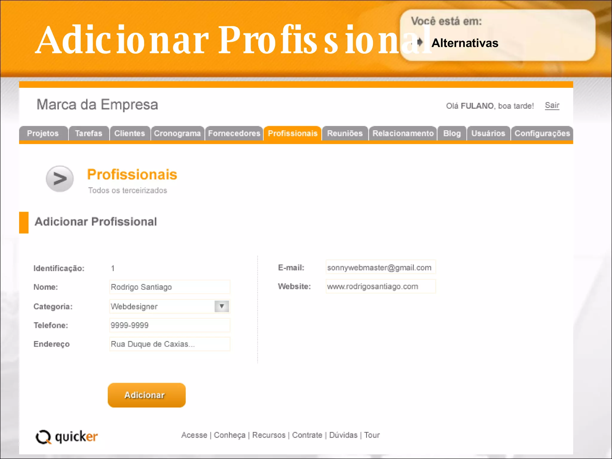 Adicionar Profissional Alternativas 