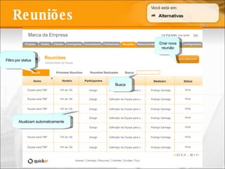 Reuniões Busca Criar nova reunião Filtro por status Alternativas Atualizam automaticamente 
