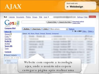 AJAX Webdesign Website com suporte a tecnologia ajax, onde o usuário não espera carregar a página após realizar uma acão 