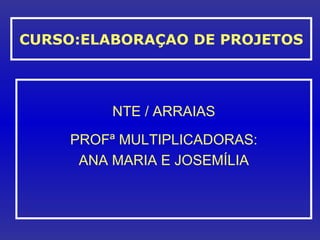 CURSO:ELABORAÇAO DE PROJETOS NTE / ARRAIAS PROFª MULTIPLICADORAS: ANA MARIA E JOSEMÍLIA 
