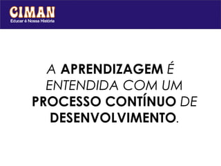 A APRENDIZAGEM É
  ENTENDIDA COM UM
PROCESSO CONTÍNUO DE
   DESENVOLVIMENTO.
 