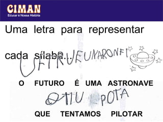 Uma letra para representar

cada sílaba...

  O   FUTURO     É UMA ASTRONAVE



      QUE   TENTAMOS   PILOTAR
 