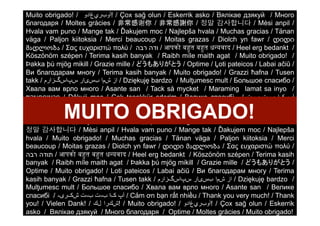 Muito obrigado! / ‫ / !ﺃأﻭوﺏبﺭرﻱيﻍغﺍاﺩدﻭو‬Çox sağ olun / Eskerrik asko / Вялікае дзякуй / Много
благодаря / Moltes gràcies / 非常感谢你 / 非常感謝你 / 정말 감사합니다 / Mèsi anpil /
Hvala vam puno / Mange tak / Ďakujem moc / Najlepša hvala / Muchas gracias / Tänan
väga / Paljon kiitoksia / Merci beaucoup / Moitas grazas / Diolch yn fawr / !"!"
#$!%&'$ / Σας ευχαριστώ πολύ / ‫ / ודה רבה‬आपको ब&त ब&त ध)यवाद / Heel erg bedankt /
Köszönöm szépen / Terima kasih banyak / Raibh míle maith agat / Muito obrigado! /
Þakka þú mjög mikill / Grazie mille / どうもありがとう / Optime / Ļoti pateicos / Labai ačiū /
Ви благодарам многу / Terima kasih banyak / Muito obrigado! / Grazzi ħafna / Tusen
takk / ‫ / ﺍاﺯز ﺵشﻡمﺍا ﺏبﺱسﯼیﺍاﺭر ﺱسﭖپﺍاﺱسﮒگﺯزﺍاﺭرﻡم‬Dziękuję bardzo / Mulţumesc mult / Большое спасибо /
Хвала вам врло много / Asante san / Tack så mycket / Maraming lamat sa inyo /
ขอบคุณมาก / Děkuji moc / Çok teşekkür ederim / Велике спасибі / ‫ﺁآﭖپ ﮎکﺍا ﺏبﮧہﺕت ﺏبﮧہﺕت‬

              MUITO OBRIGADO!
‫ / ﺵشﮎکﺭرﯼیﮧہ‬Cảm ơn bạn rất nhiều / ‫ / דאַנקען דיר זייער פיל‬Thank you very much! / Thank
you! / Vielen Dank! / ‫ /!ﺵشﻙكﺭرﺍا ﻝلﻙك‬Muito obrigado! / ‫ / !ﺃأﻭوﺏبﺭرﻱيﻍغﺍاﺩدﻭو‬Çox sağ olun / Eskerrik
asko / Вялікае дзякуй / Много благодаря / Moltes gràcies / 非常感谢你 / 非常感謝你 /
정말 감사합니다 / Mèsi anpil / Hvala vam puno / Mange tak / Ďakujem moc / Najlepša
hvala / Muito obrigado! / Muchas gracias / Tänan väga / Paljon kiitoksia / Merci
beaucoup / Moitas grazas / Diolch yn fawr / !"!" #$!%&'$ / Σας ευχαριστώ πολύ /
‫ / תודה רבה‬आपको ब&त ब&त ध)यवाद / Heel erg bedankt / Köszönöm szépen / Terima kasih
banyak / Raibh míle maith agat / Þakka þú mjög mikill / Grazie mille / どうもありがとう /
Optime / Muito obrigado! / Loti pateicos / Labai ačiū / Ви благодарам многу / Terima
kasih banyak / Grazzi ħafna / Tusen takk / ‫ / ﺍاﺯز ﺵشﻡمﺍا ﺏبﺱسﯼیﺍاﺭر ﺱسﭖپﺍاﺱسﮒگﺯزﺍاﺭرﻡم‬Dziękuję bardzo /
Mulţumesc mult / Большое спасибо / Хвала вам врло много / Asante san / Велике
спасибі / ‫ / ﺁآﭖپ ﮎکﺍا ﺏبﮧہﺕت ﺏبﮧہﺕت ﺵشﮎکﺭرﯼیﮧہ‬Cảm ơn bạn rất nhiều / Thank you very much! / Thank
you! / Vielen Dank! / ‫ / !ﺵشﻙكﺭرﺍا ﻝلﻙك‬Muito obrigado! / ‫ / !ﺃأﻭوﺏبﺭرﻱيﻍغﺍاﺩدﻭو‬Çox sağ olun / Eskerrik
asko / Вялікае дзякуй / Много благодаря / Optime / Moltes gràcies / Muito obrigado!
 
