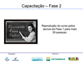 Capacitação – Fase 2 Reprodução do curso pelos alunos da Fase 1 para mais 30 pessoas. 
