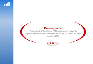 Desempenho
     Destaques do 4º trimestre de 2010 apresentam crescimento
orgânico da companhia e aumento de 294,3% do EBITDA de 2010 em
                          relação a 2009
 