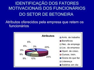 IDENTIFICAÇÃO DOS FATORES MOTIVACIONAIS DOS FUNCIONÁRIOS DO SETOR DE BETONEIRA   A tributos oferecidos pela empresa que retem os funcionários 