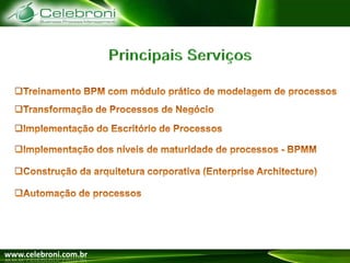 Definir e documentar a Cadeia de Valor da organização bem como efetuar o mapeamento dos processos desta cadeia, na visão atual (ASIS) e na proposta (TOBE). Com o apoio de profissionais especialistas em técnicas de modelagem de processos e melhores práticas de mercado será criada, nessa fase, a base de conhecimento de processos da Empresa, base esta que será o alicerce para todas as iniciativas de melhoria da gestão.