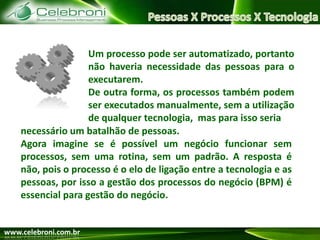 Projetos realizadosNesses  8 anos de existência, a Celebroni BPM realizou com sucesso, projetos de melhoria da gestão organizacional em Empresas líderes em seus setores e também em orgãos públicos.  