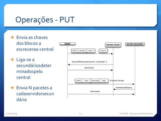 Operações - PUTEnvia as chaves dos blocos a escreverao centralLiga-se a secundáriosdeterminadospelo centralEnvia N pacotes a cadaservidorsecundário11/29/09TriviUM - Sistemas Distribuídos11
