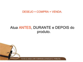 DESEJO = COMPRA + VENDA. Atua  ANTES , DURANTE e DEPOIS do produto. 